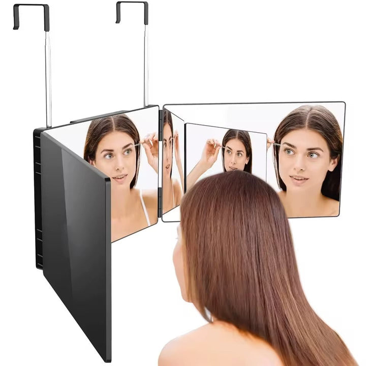 Bærbart Tri-Fold Makeup Spejl med Justerbar Teleskopkrog