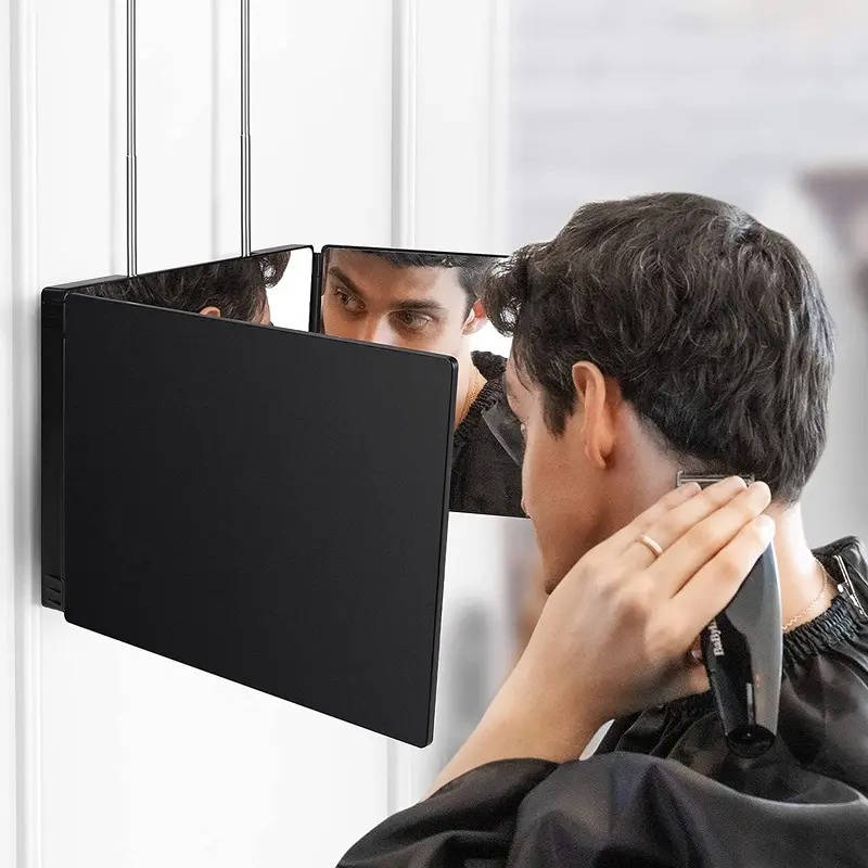 Bærbart Tri-Fold Makeup Spejl med Justerbar Teleskopkrog