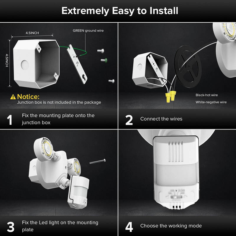 Bevægelsessensor LED Flutlys 2000 Lumen 320° Strålevinkel
