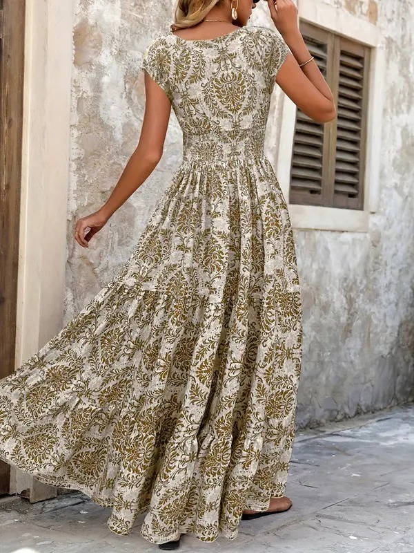 Sienna | Kvinders Smocked Boho Print Tiered Maxi Kjole