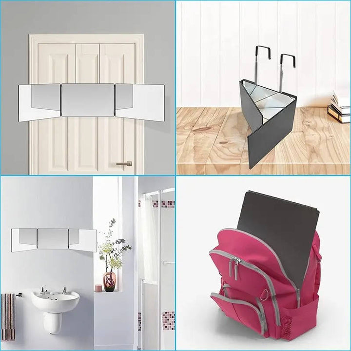 Bærbart Tri-Fold Makeup Spejl med Justerbar Teleskopkrog