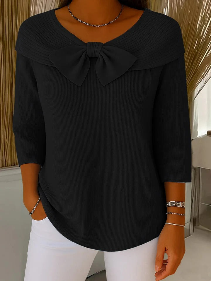 Alana™ | Kvinders Sweater med Sløjfe og Rund Udsnit