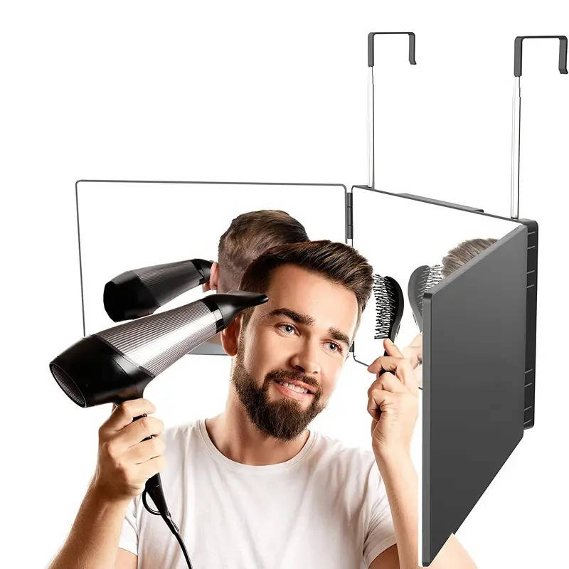 Bærbart Tri-Fold Makeup Spejl med Justerbar Teleskopkrog