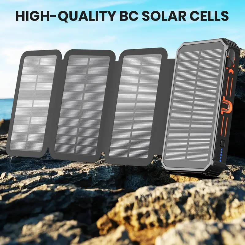 48000mAh Solenergi Power Bank med Trådløs Opladning og Indbyggede Kabler