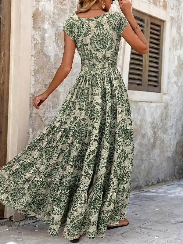 Sienna | Kvinders Smocked Boho Print Tiered Maxi Kjole