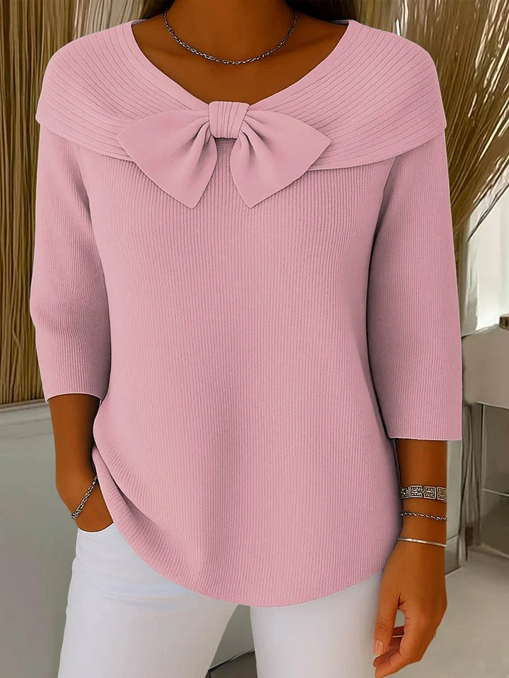 Alana™ | Kvinders Sweater med Sløjfe og Rund Udsnit