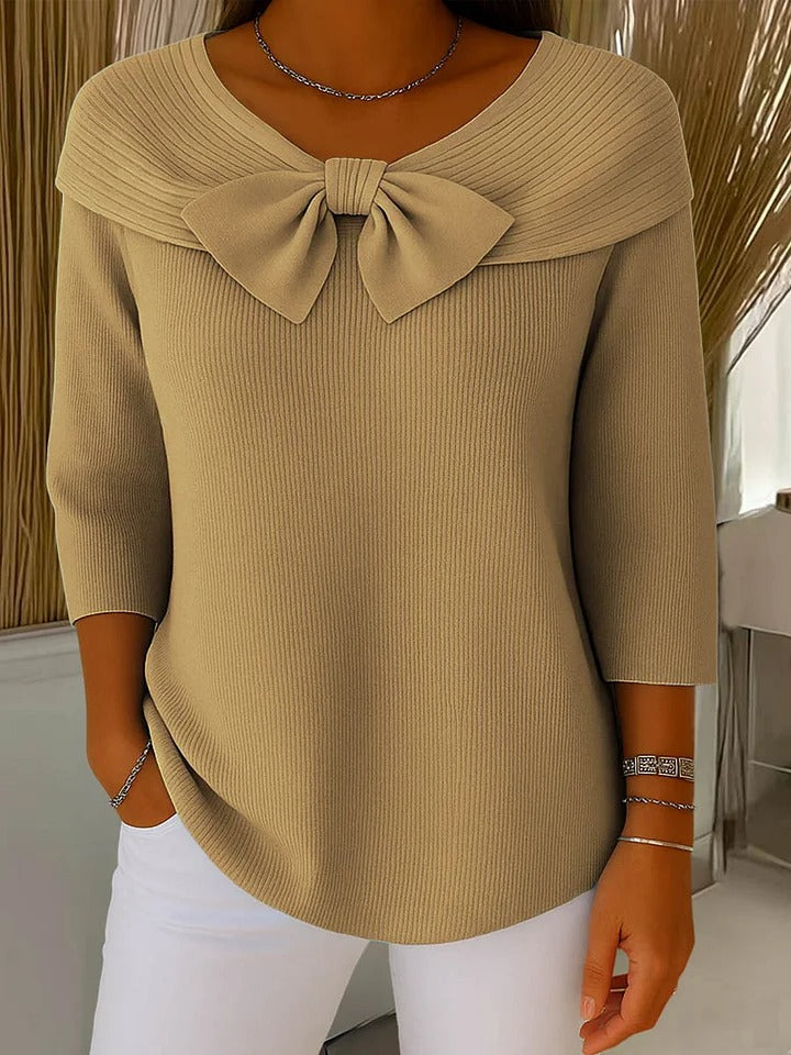 Alana™ | Kvinders Sweater med Sløjfe og Rund Udsnit