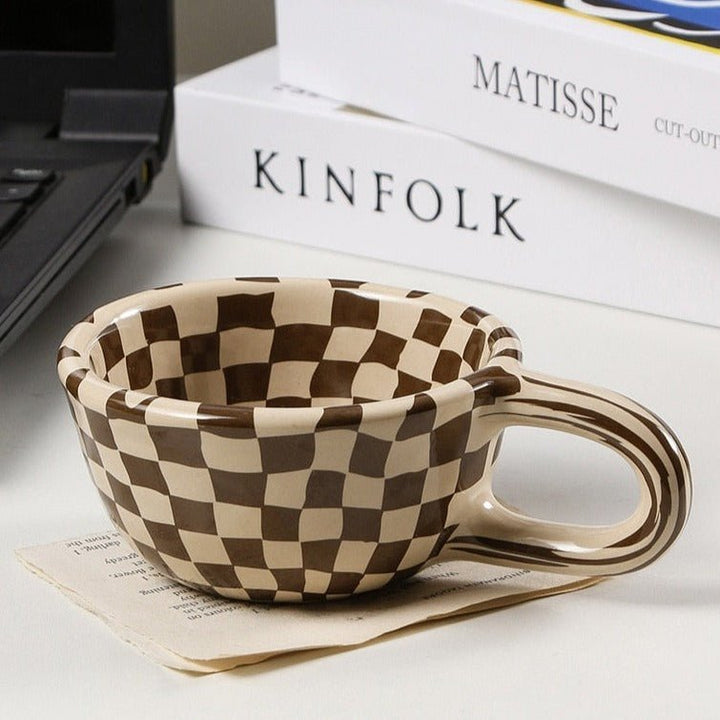 Keramisk Kaffe Kop med Skakbræt Design 200ml