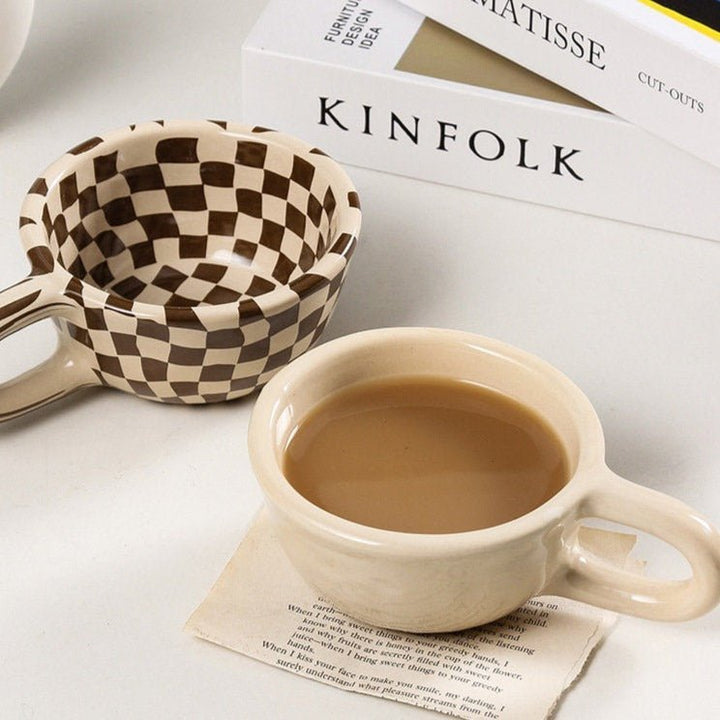 Keramisk Kaffe Kop med Skakbræt Design 200ml