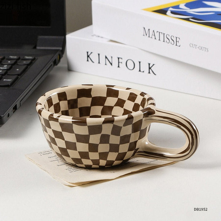 Keramisk Kaffe Kop med Skakbræt Design 200ml