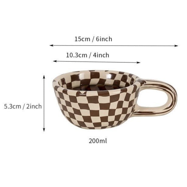 Keramisk Kaffe Kop med Skakbræt Design 200ml