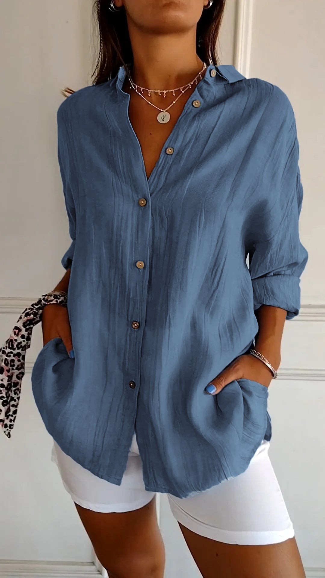 Azure | Kvinders Casual Button-Down Skjorte Oversized Langærmet