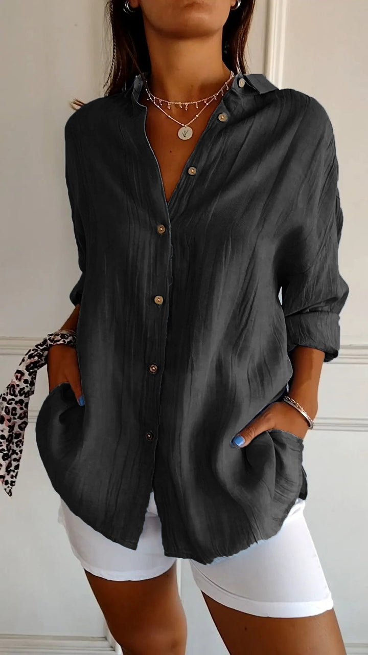 Azure | Oversized Langærmet Casual Skjorte til Kvinder med Knapper
