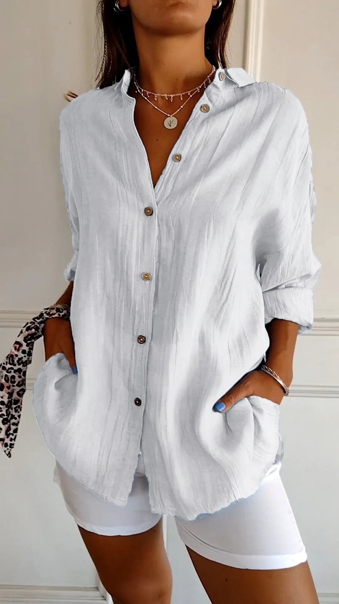 Azure | Kvinders Casual Button-Down Skjorte Oversized Langærmet