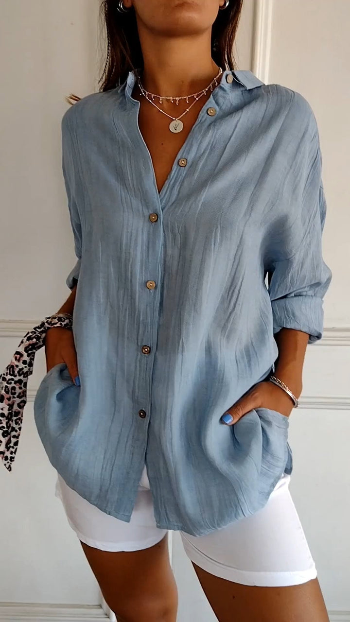 Azure | Kvinders Casual Button-Down Skjorte Oversized Langærmet