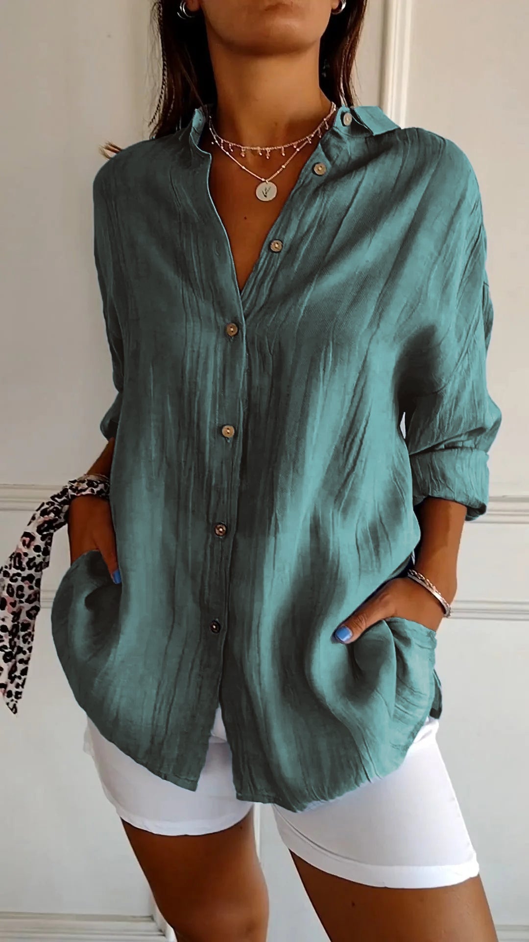 Azure | Kvinders Casual Button-Down Skjorte Oversized Langærmet