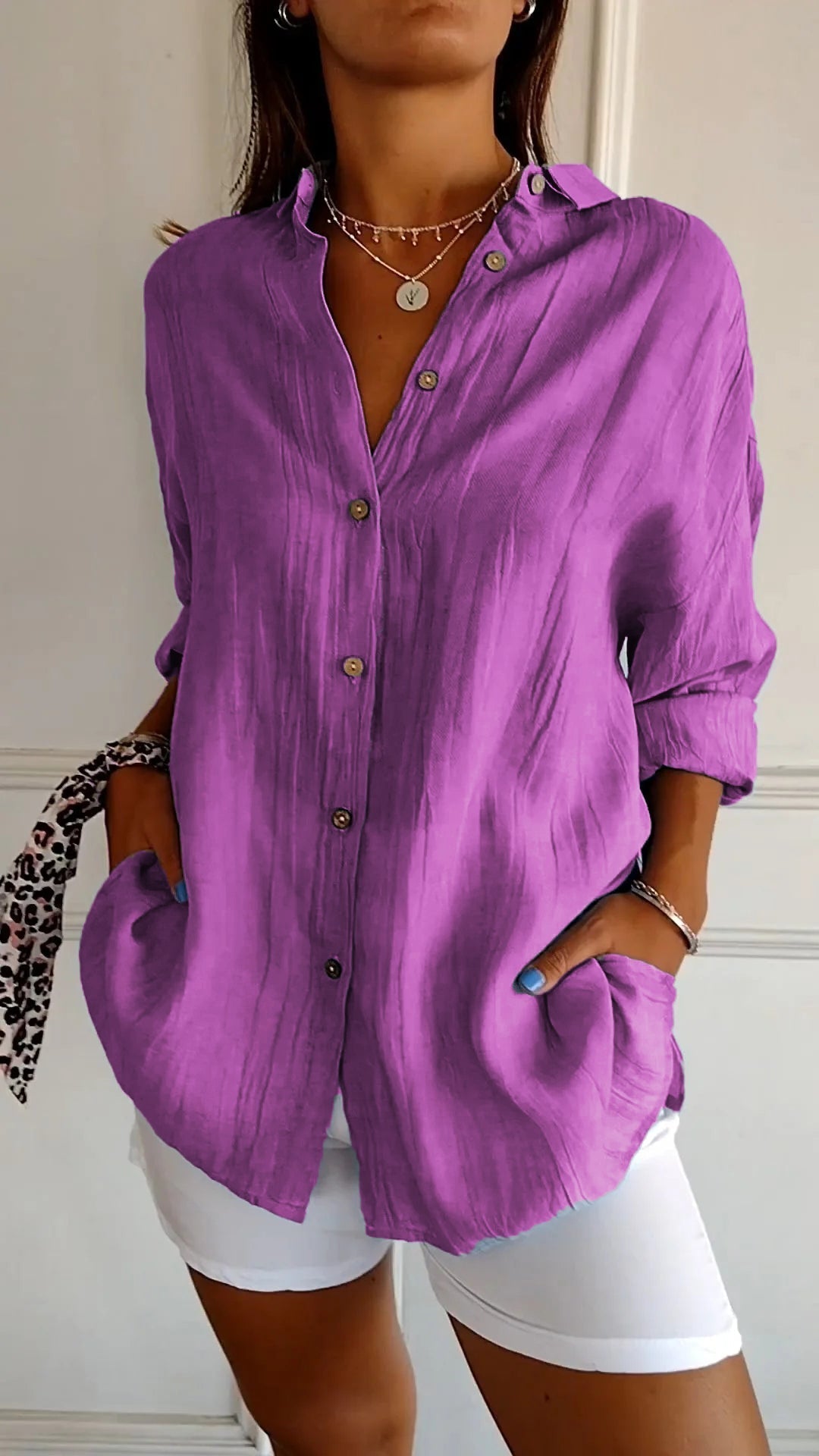 Azure | Oversized Langærmet Casual Skjorte til Kvinder med Knapper