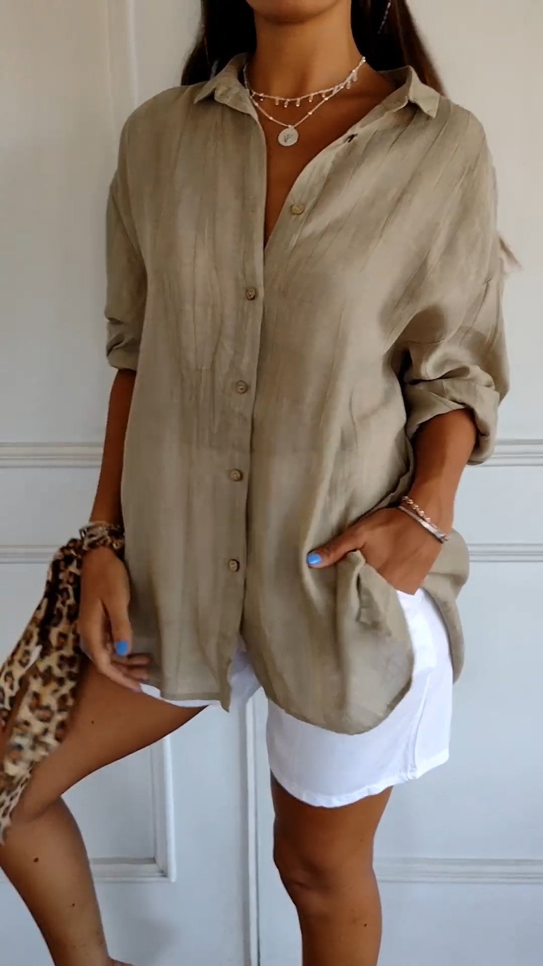 Azure | Kvinders Casual Button-Down Skjorte Oversized Langærmet