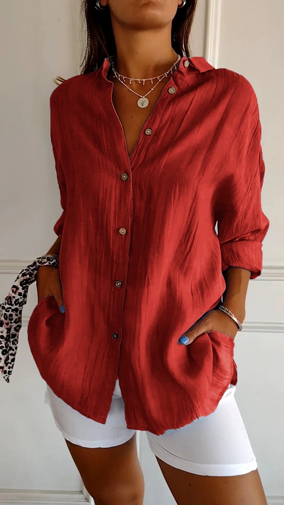 Azure | Oversized Langærmet Casual Skjorte til Kvinder med Knapper
