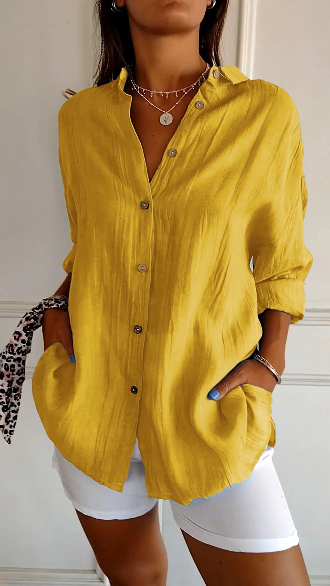 Azure | Kvinders Casual Button-Down Skjorte Oversized Langærmet