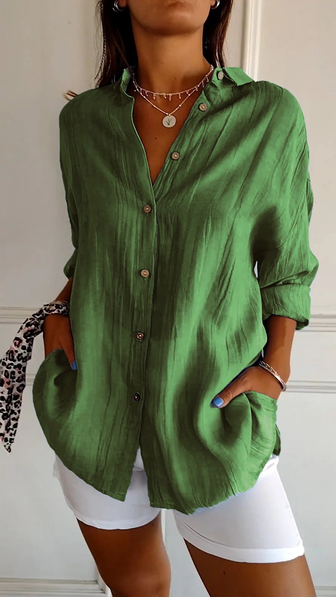 Azure | Oversized Langærmet Casual Skjorte til Kvinder med Knapper