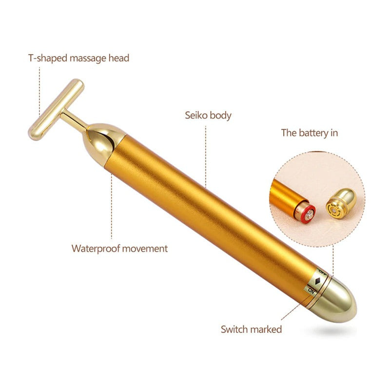 24K Guld T-Bar Ansigtsroller med Vibrationsterapi