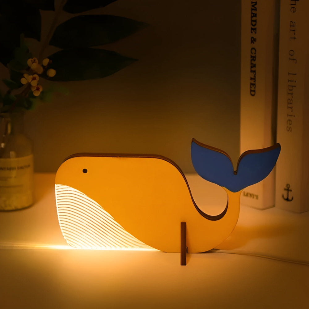 Trædyr Bordlampe med USB og LED Nattelys
