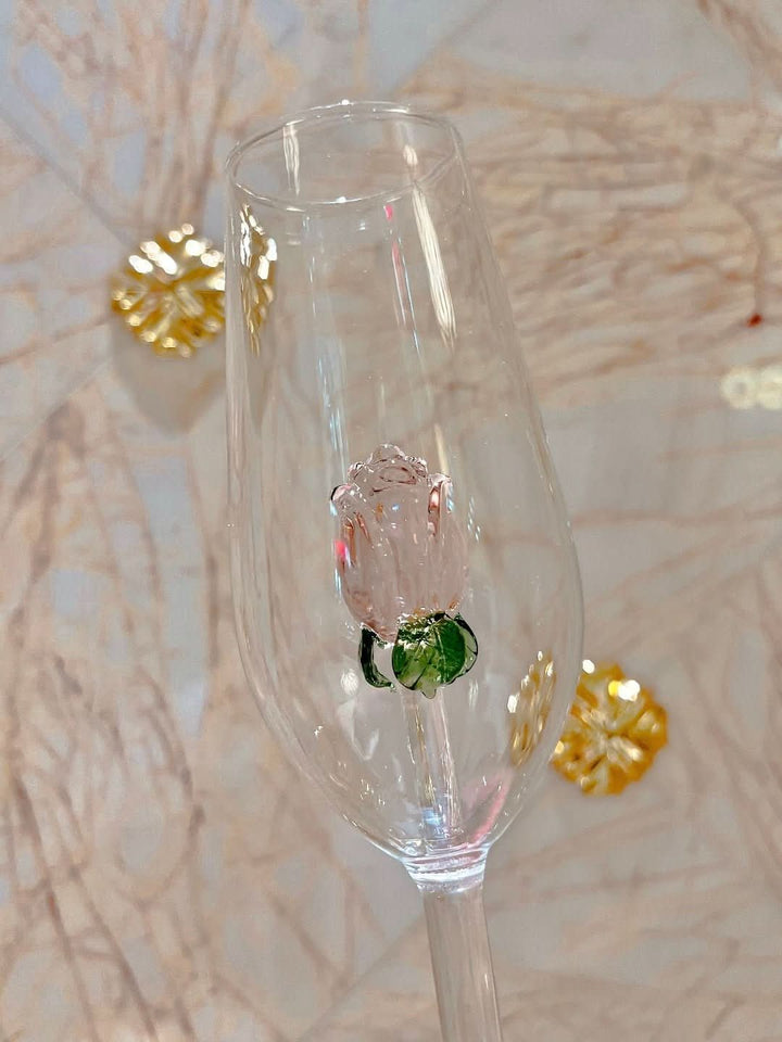 Håndlavede Champagneglas med Rosedesign - Elegant Tulipanformet Glas