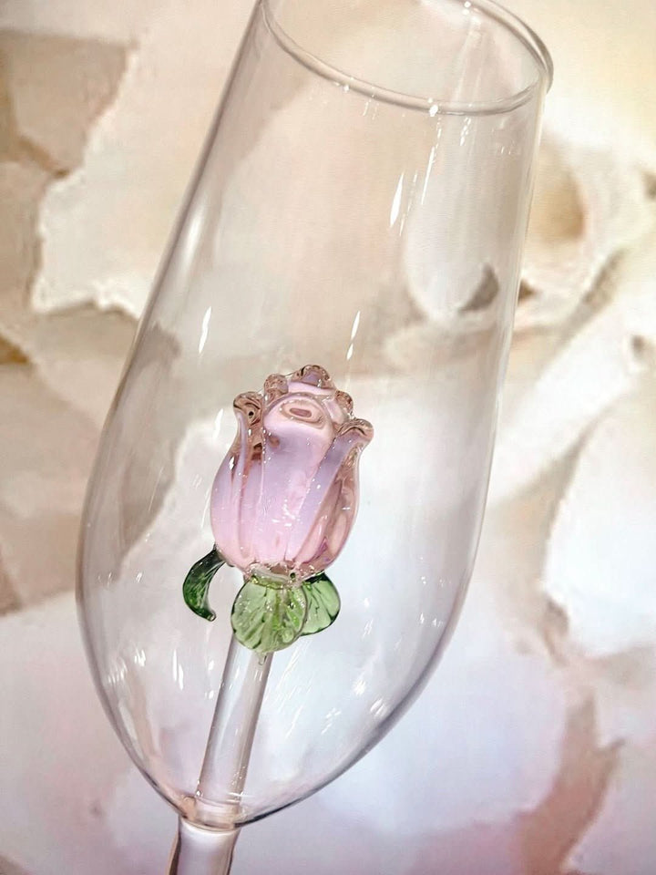 Håndlavede Champagneglas med Rosedesign - Elegant Tulipanformet Glas