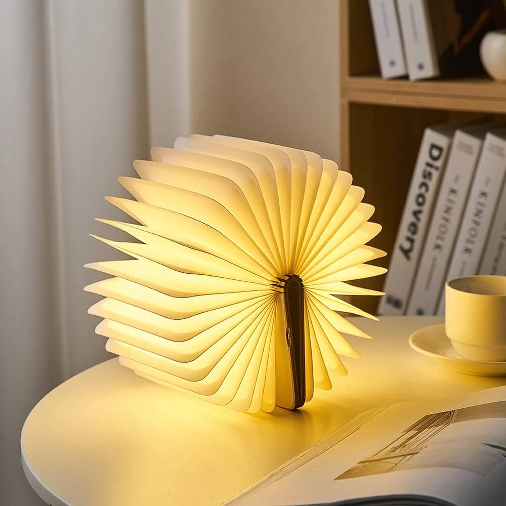 Foldbar LED Boglampe med Træfinish