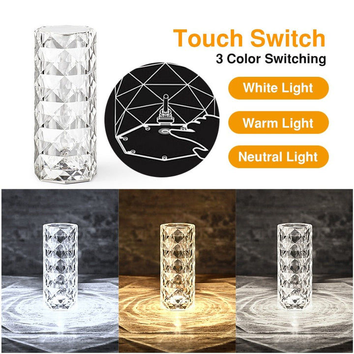 LED Touch Bordlampe med Krystaleffekt