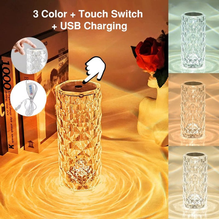 LED Touch Bordlampe med Krystaleffekt