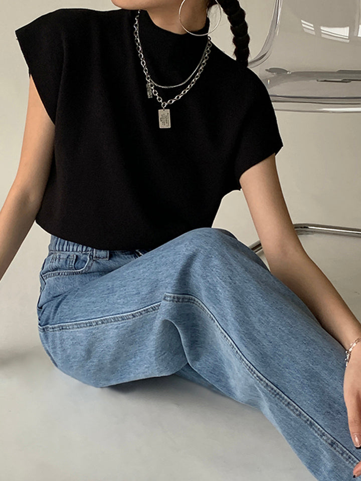 Noira | Kvinders Mock Neck Ærmeløs Top med Polstret Skulder Vest