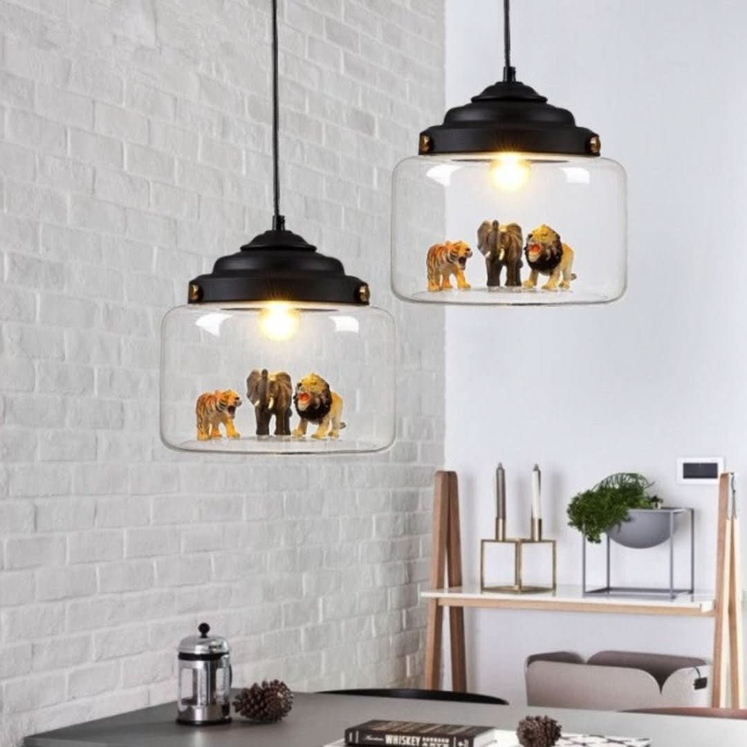 Glas Pendellampe med Dyremotiver