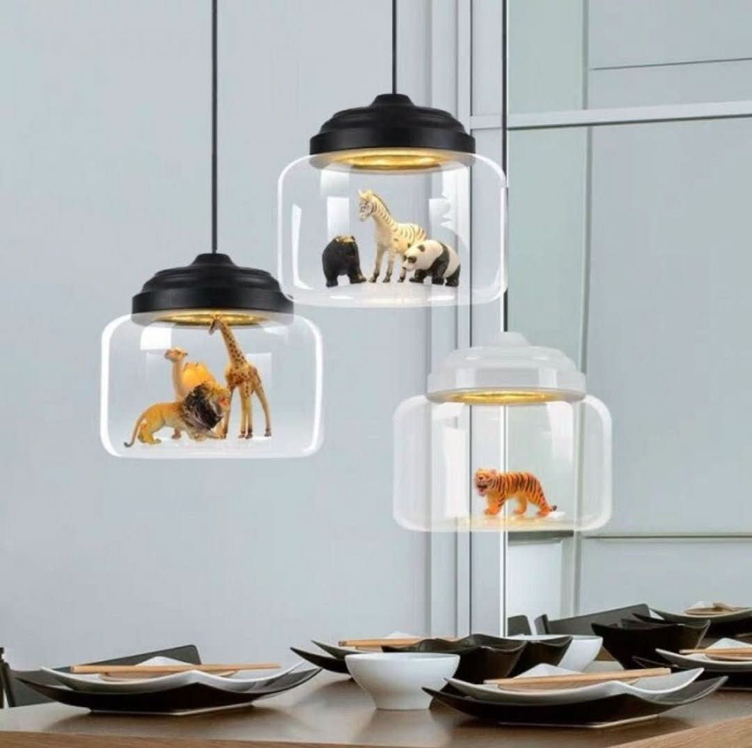 Glas Pendellampe med Dyremotiver