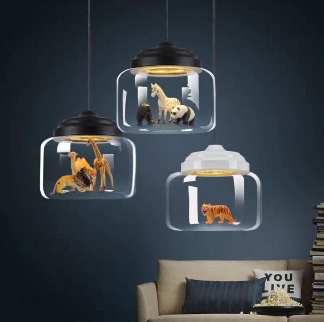 Glas Pendellampe med Dyremotiver