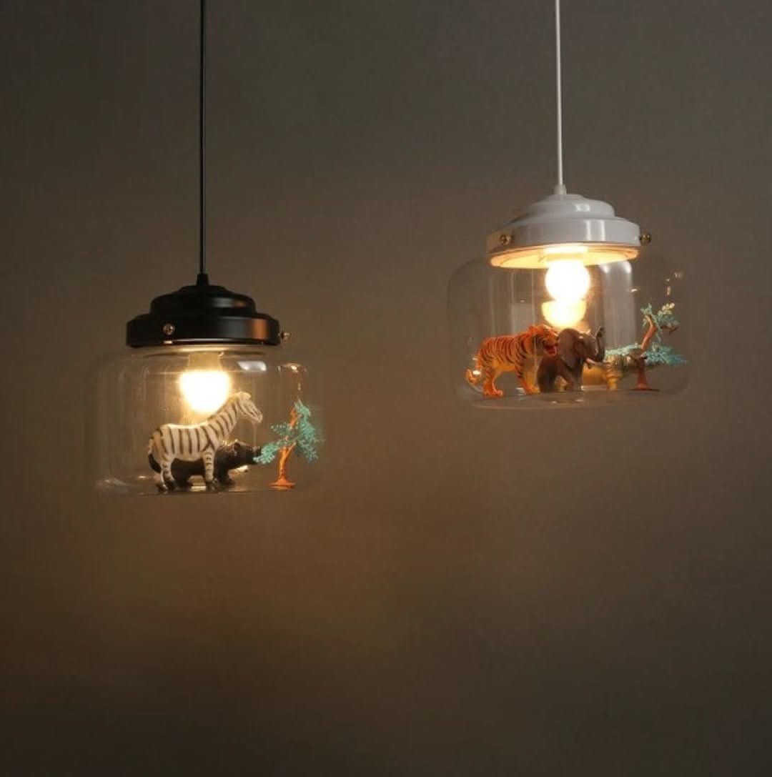 Glas Pendellampe med Dyremotiver
