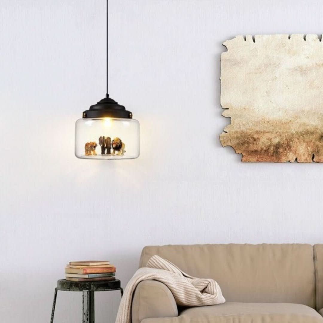 Glas Pendellampe med Dyremotiver