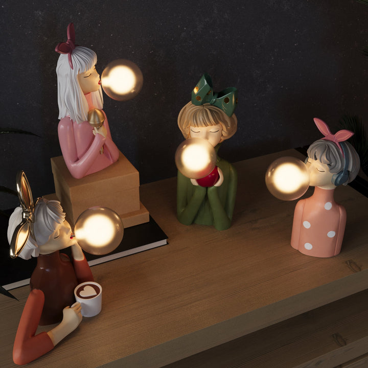Håndlavet Træ Bordlampe med Blød Stofskærm