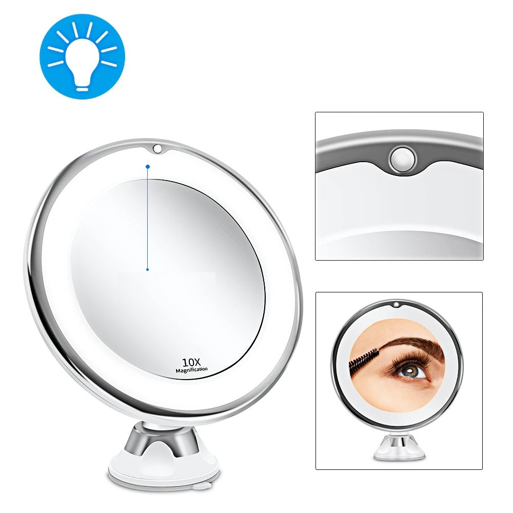 Kompakt LED Makeup Spejl med Forstørrelse og Belysning
