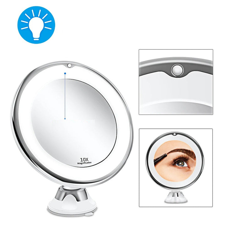 Kompakt LED Makeup Spejl med Forstørrelse og Belysning