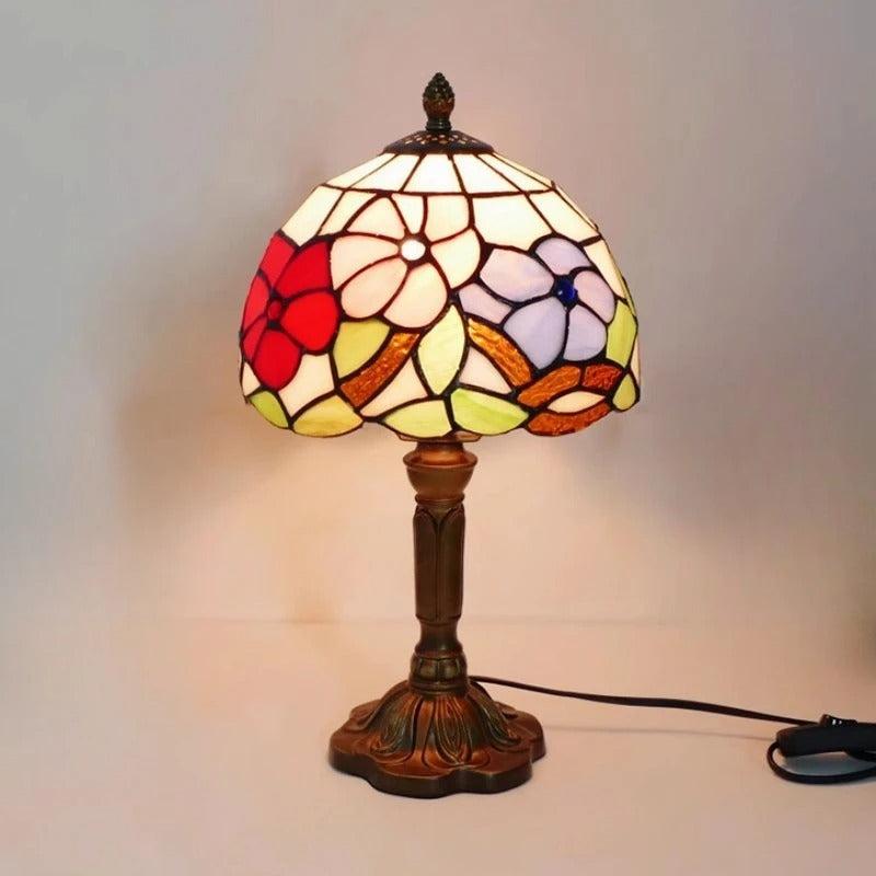 Vintage Tiffany Glas LED Bordlampe med Blødt Lys