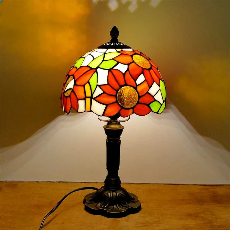 Vintage Tiffany Glas LED Bordlampe med Blødt Lys