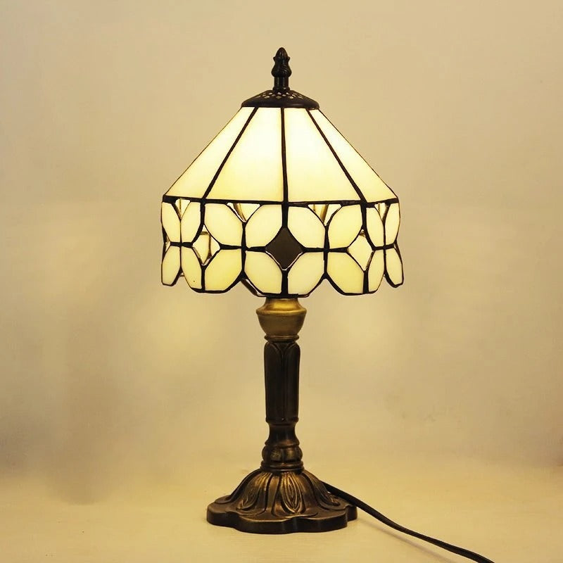 Vintage Tiffany Glas LED Bordlampe med Blødt Lys