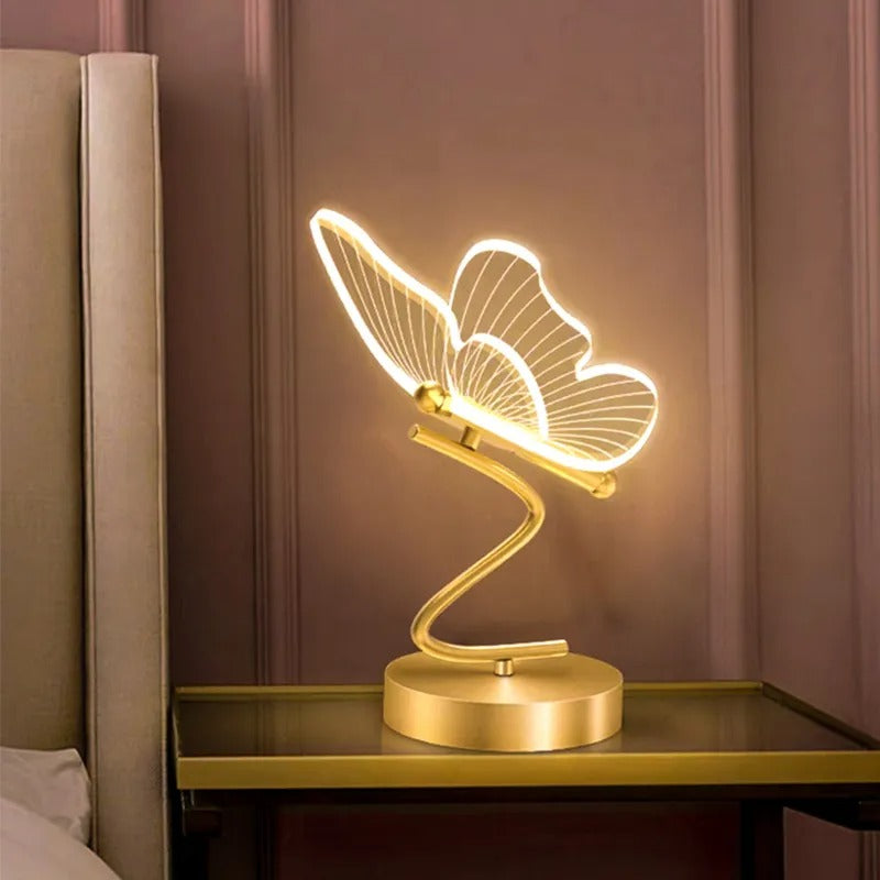 Justerbar LED Sommerfugl Bordlampe i Metal og Glas