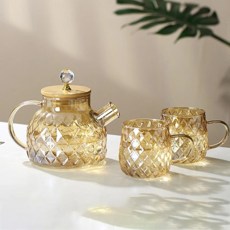 Elegant Glas Teapot med Bambuslåg og Træhåndtag