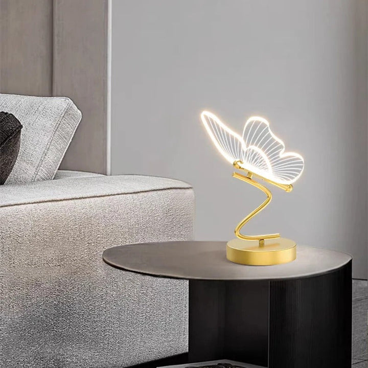 Justerbar LED Sommerfugl Bordlampe i Metal og Glas