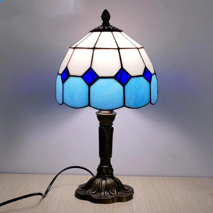 Vintage Tiffany Glas LED Bordlampe med Blødt Lys