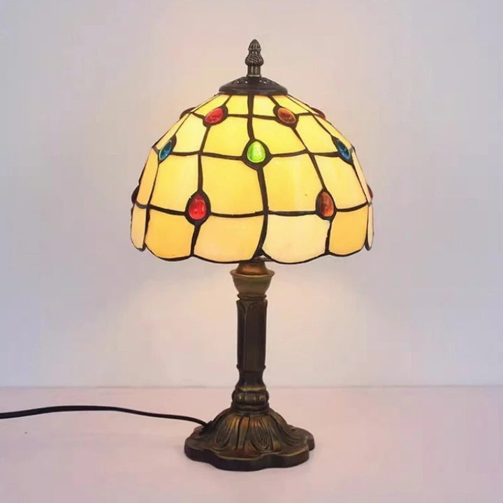 Vintage Tiffany Glas LED Bordlampe med Blødt Lys