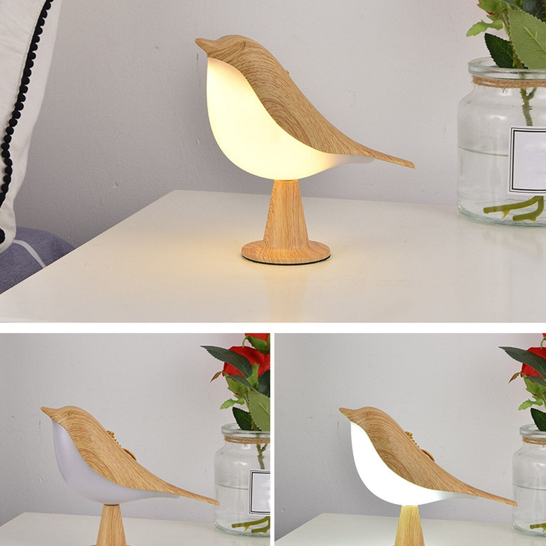 LED Bordlampe med Fugledesign og Stofskærm